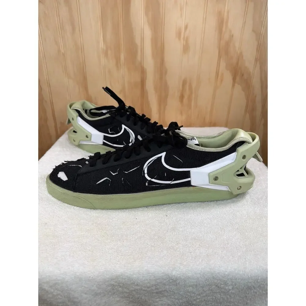 Nike x ACRONYM Blazer Low Black Olive Aura Distressed Laser Cut Sneakers Size 14